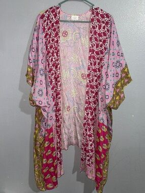 Elizabeth Gillett Boho Patchwork Floral Kimono - Pink Multi